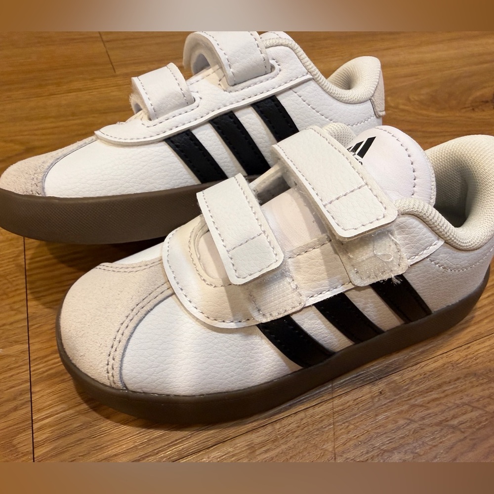Adidas Court Kids White and Black Velcro Sneakers NEW